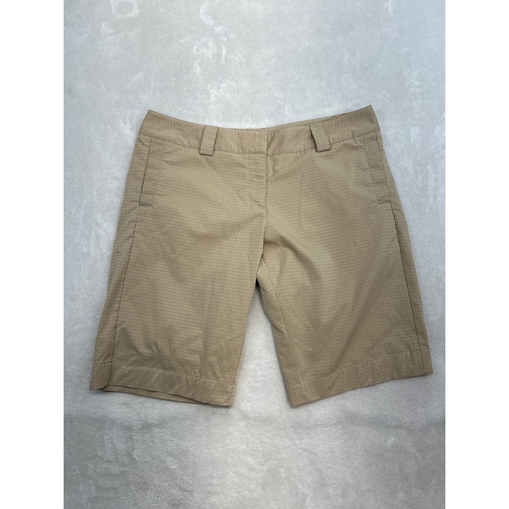 Adidas Golf Shorts Women 12 Tan Grid Climalite Athletic Performance Bermudas